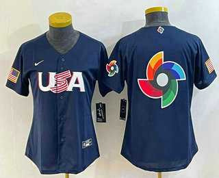 Womens USA Baseball 2023 Navy Big Logo With Patch World Classic Stitched Jerseys